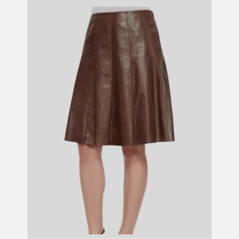 Lafayette 148 Brown Leather Midi Skirt